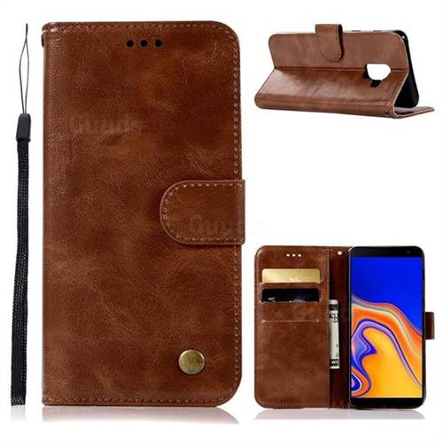 Luxury Retro Leather Wallet Case for Samsung Galaxy J6 Plus / J6 Prime - Brown