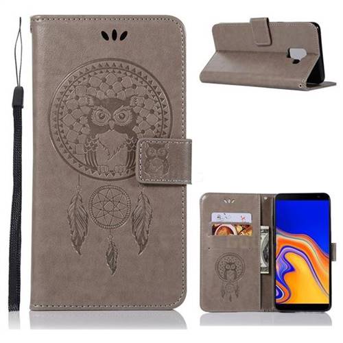 Intricate Embossing Owl Campanula Leather Wallet Case for Samsung Galaxy J6 Plus / J6 Prime - Grey