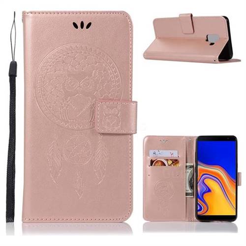 Intricate Embossing Owl Campanula Leather Wallet Case for Samsung Galaxy J6 Plus / J6 Prime - Rose Gold