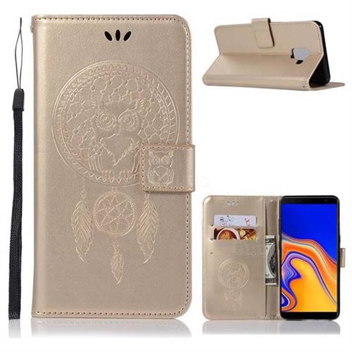 Intricate Embossing Owl Campanula Leather Wallet Case for Samsung Galaxy J6 Plus / J6 Prime - Champagne