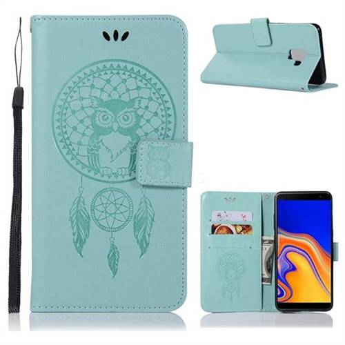 Intricate Embossing Owl Campanula Leather Wallet Case for Samsung Galaxy J6 Plus / J6 Prime - Green