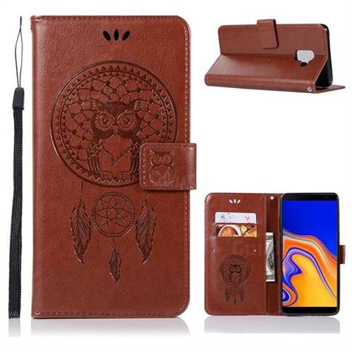 Intricate Embossing Owl Campanula Leather Wallet Case for Samsung Galaxy J6 Plus / J6 Prime - Brown