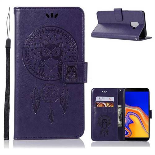 Intricate Embossing Owl Campanula Leather Wallet Case for Samsung Galaxy J6 Plus / J6 Prime - Purple