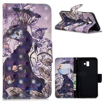 Purple Peacock 3D Painted Leather Wallet Phone Case for Samsung Galaxy J6 Plus / J6 Prime