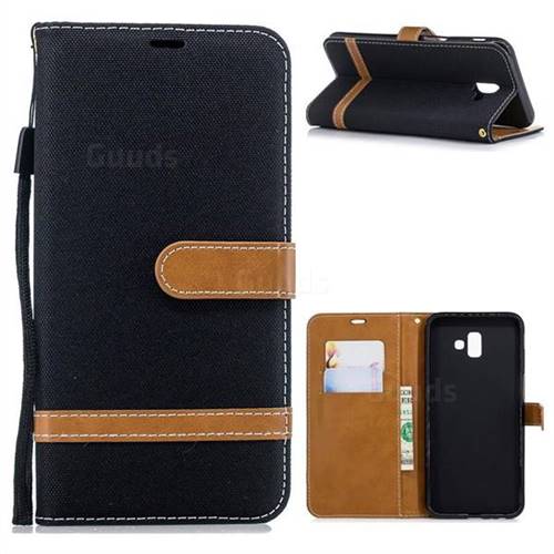 Jeans Cowboy Denim Leather Wallet Case for Samsung Galaxy J6 Plus / J6 Prime - Black