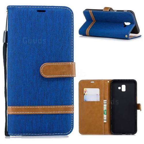 Jeans Cowboy Denim Leather Wallet Case for Samsung Galaxy J6 Plus / J6 Prime - Sapphire