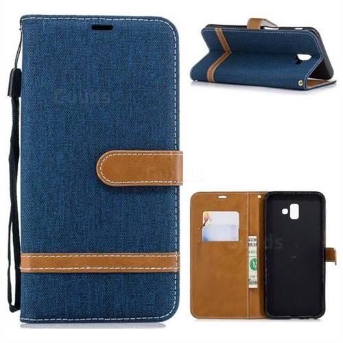 Jeans Cowboy Denim Leather Wallet Case for Samsung Galaxy J6 Plus / J6 Prime - Dark Blue