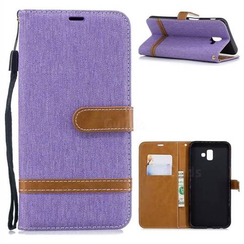 Jeans Cowboy Denim Leather Wallet Case for Samsung Galaxy J6 Plus / J6 Prime - Purple