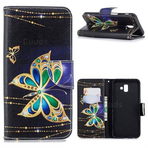 Golden Shining Butterfly Leather Wallet Case for Samsung Galaxy J6 Plus / J6 Prime
