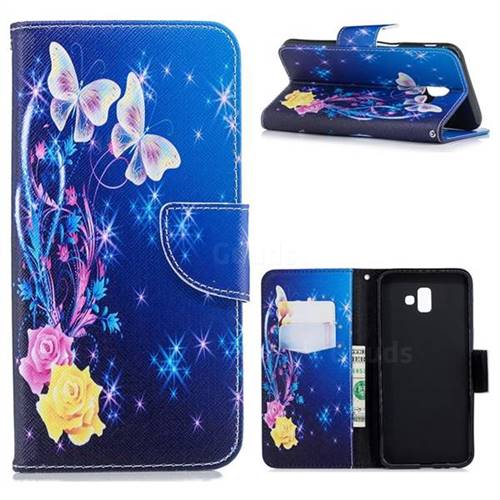Yellow Flower Butterfly Leather Wallet Case for Samsung Galaxy J6 Plus / J6 Prime