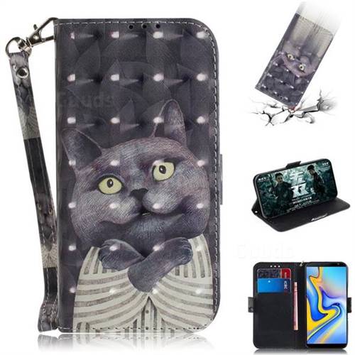 Cat Embrace 3D Painted Leather Wallet Phone Case for Samsung Galaxy J6 Plus / J6 Prime