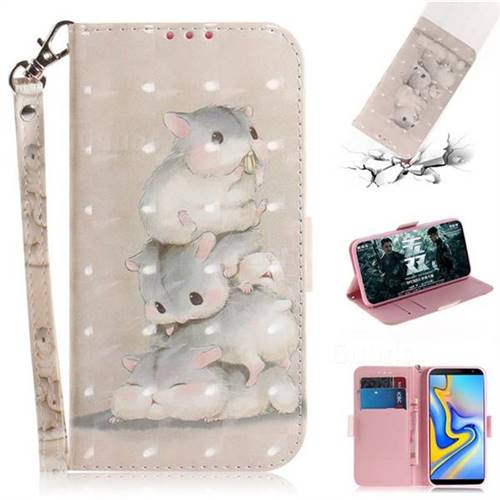 Three Squirrels 3D Painted Leather Wallet Phone Case for Samsung Galaxy J6 Plus / J6 Prime