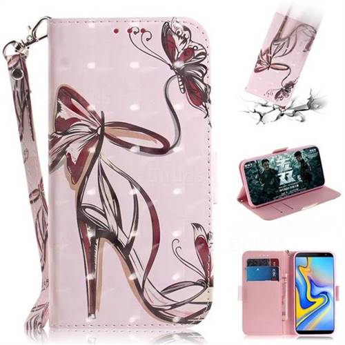 Butterfly High Heels 3D Painted Leather Wallet Phone Case for Samsung Galaxy J6 Plus / J6 Prime