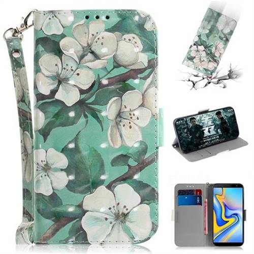 Watercolor Flower 3D Painted Leather Wallet Phone Case for Samsung Galaxy J6 Plus / J6 Prime