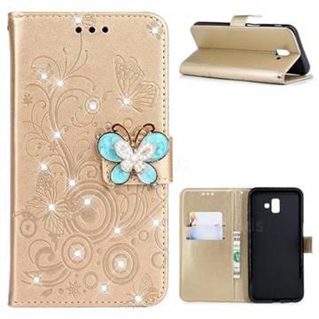 Embossing Butterfly Circle Rhinestone Leather Wallet Case for Samsung Galaxy J6 Plus / J6 Prime - Champagne