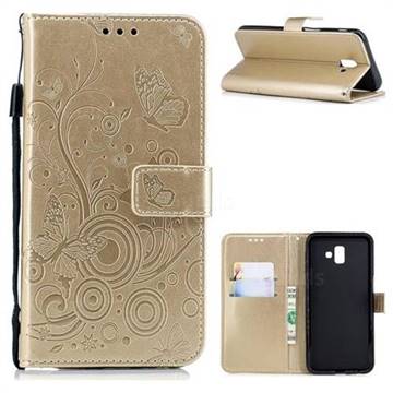Intricate Embossing Butterfly Circle Leather Wallet Case for Samsung Galaxy J6 Plus / J6 Prime - Champagne