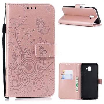 Intricate Embossing Butterfly Circle Leather Wallet Case for Samsung Galaxy J6 Plus / J6 Prime - Rose Gold