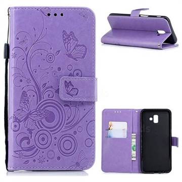 Intricate Embossing Butterfly Circle Leather Wallet Case for Samsung Galaxy J6 Plus / J6 Prime - Purple