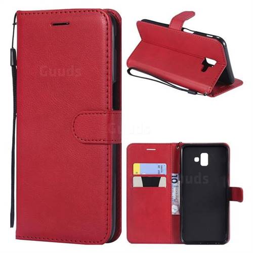 Retro Greek Classic Smooth PU Leather Wallet Phone Case for Samsung Galaxy J6 Plus / J6 Prime - Red