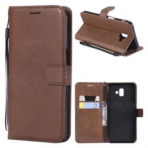 Retro Greek Classic Smooth PU Leather Wallet Phone Case for Samsung Galaxy J6 Plus / J6 Prime - Brown