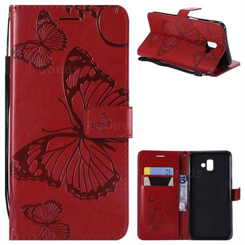Embossing 3D Butterfly Leather Wallet Case for Samsung Galaxy J6 Plus / J6 Prime - Red