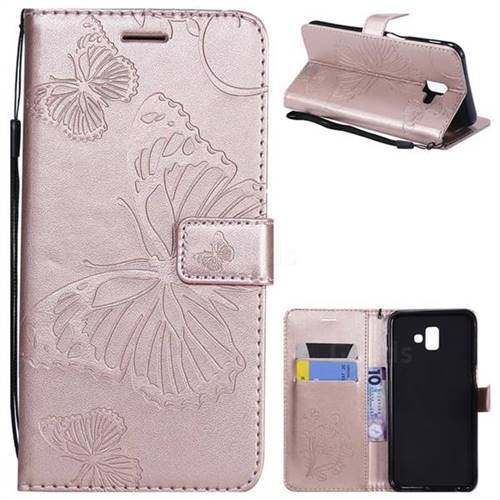 Embossing 3D Butterfly Leather Wallet Case for Samsung Galaxy J6 Plus / J6 Prime - Rose Gold