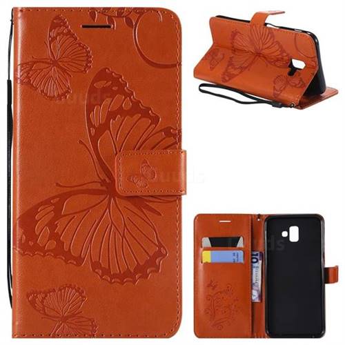 Embossing 3D Butterfly Leather Wallet Case for Samsung Galaxy J6 Plus / J6 Prime - Orange