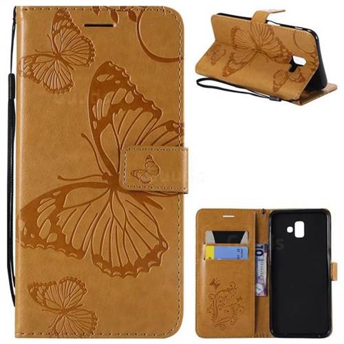 Embossing 3D Butterfly Leather Wallet Case for Samsung Galaxy J6 Plus / J6 Prime - Yellow