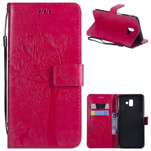 Embossing Butterfly Tree Leather Wallet Case for Samsung Galaxy J6 Plus / J6 Prime - Rose