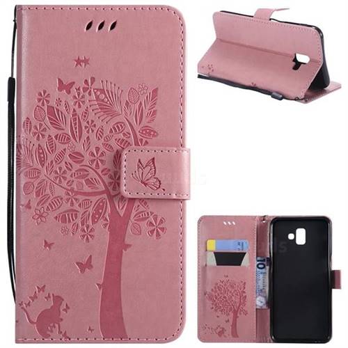 Embossing Butterfly Tree Leather Wallet Case for Samsung Galaxy J6 Plus / J6 Prime - Pink