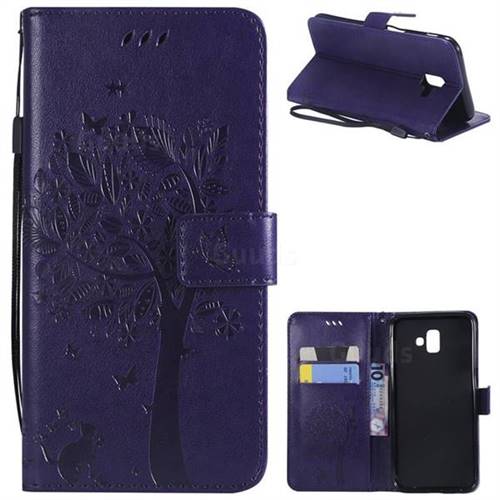 Embossing Butterfly Tree Leather Wallet Case for Samsung Galaxy J6 Plus / J6 Prime - Purple