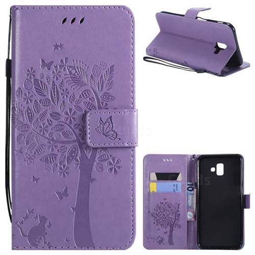Embossing Butterfly Tree Leather Wallet Case for Samsung Galaxy J6 Plus / J6 Prime - Violet