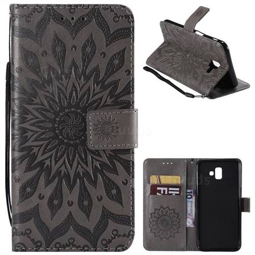 Embossing Sunflower Leather Wallet Case for Samsung Galaxy J6 Plus / J6 Prime - Gray