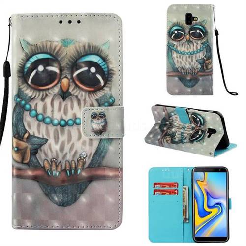 Sweet Gray Owl 3D Painted Leather Wallet Case for Samsung Galaxy J6 Plus / J6 Prime