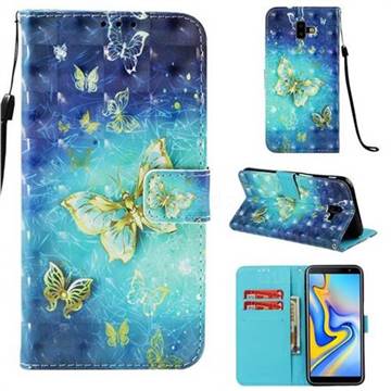 Gold Butterfly 3D Painted Leather Wallet Case for Samsung Galaxy J6 Plus / J6 Prime