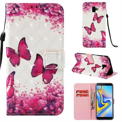 Rose Butterfly 3D Painted Leather Wallet Case for Samsung Galaxy J6 Plus / J6 Prime
