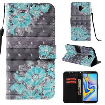 Blue Flower 3D Painted Leather Wallet Case for Samsung Galaxy J6 Plus / J6 Prime
