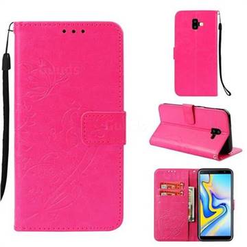 Embossing Butterfly Flower Leather Wallet Case for Samsung Galaxy J6 Plus / J6 Prime - Rose