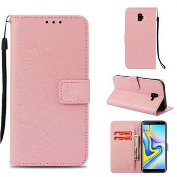 Embossing Butterfly Flower Leather Wallet Case for Samsung Galaxy J6 Plus / J6 Prime - Pink