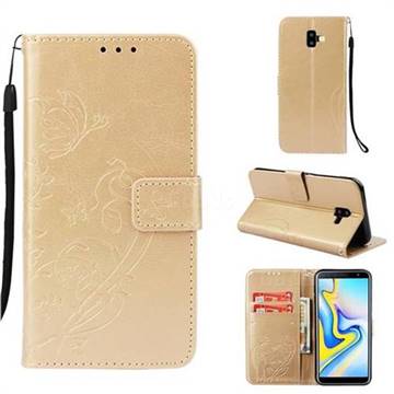 Embossing Butterfly Flower Leather Wallet Case for Samsung Galaxy J6 Plus / J6 Prime - Champagne
