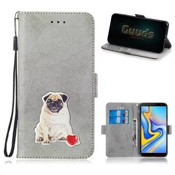 Retro Leather Phone Wallet Case with Aluminum Alloy Patch for Samsung Galaxy J6 Plus / J6 Prime - Gray