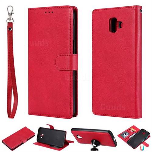 Retro Greek Detachable Magnetic PU Leather Wallet Phone Case for Samsung Galaxy J6 Plus / J6 Prime - Red