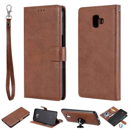 Retro Greek Detachable Magnetic PU Leather Wallet Phone Case for Samsung Galaxy J6 Plus / J6 Prime - Brown