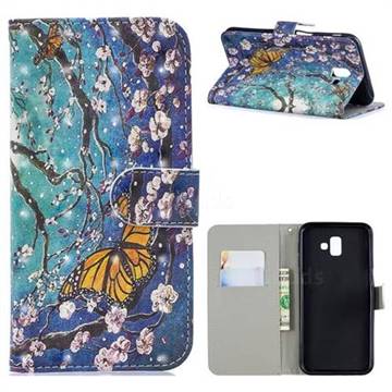 Blue Butterfly 3D Painted Leather Phone Wallet Case for Samsung Galaxy J6 Plus / J6 Prime