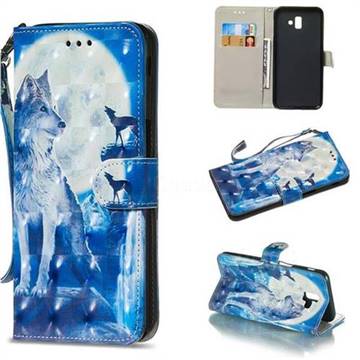 Ice Wolf 3D Painted Leather Wallet Phone Case for Samsung Galaxy J6 Plus / J6 Prime