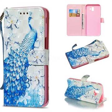 Blue Peacock 3D Painted Leather Wallet Phone Case for Samsung Galaxy J6 Plus / J6 Prime