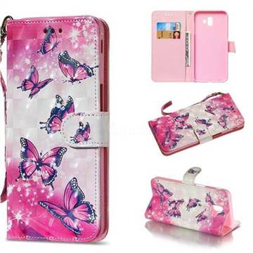 Pink Butterfly 3D Painted Leather Wallet Phone Case for Samsung Galaxy J6 Plus / J6 Prime
