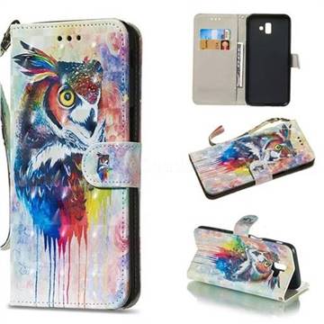 Watercolor Owl 3D Painted Leather Wallet Phone Case for Samsung Galaxy J6 Plus / J6 Prime