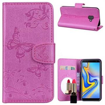 Embossing Butterfly Morning Glory Mirror Leather Wallet Case for Samsung Galaxy J6 Plus / J6 Prime - Rose