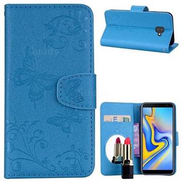 Embossing Butterfly Morning Glory Mirror Leather Wallet Case for Samsung Galaxy J6 Plus / J6 Prime - Blue